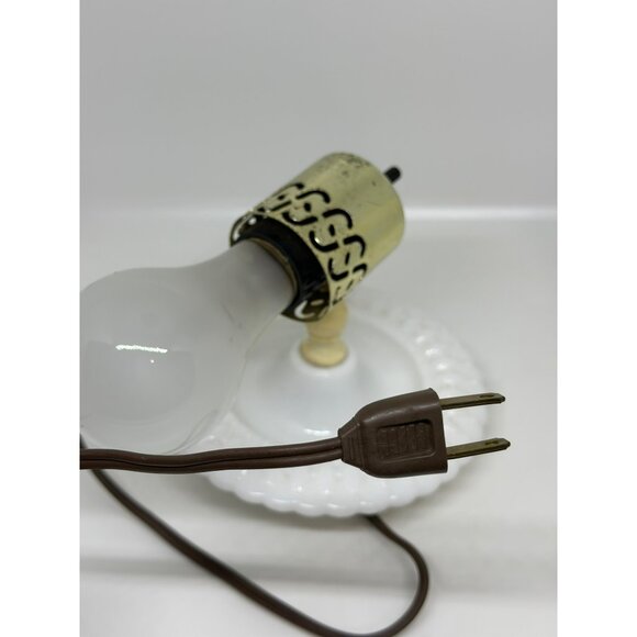VTG White Milk Glass Lamp Brass Accents Electric Cord And Bulb Holder MCM TESTED - Picture 6 of 8